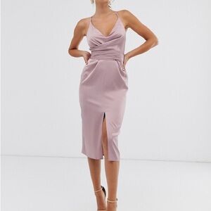 Sleeveless Pink Satin Midi Wrap Dress